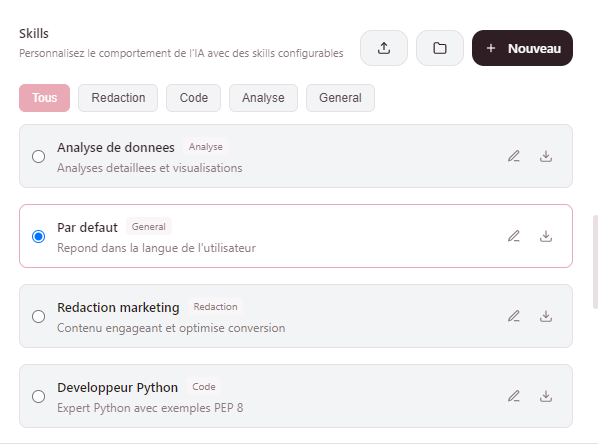 Available skills list