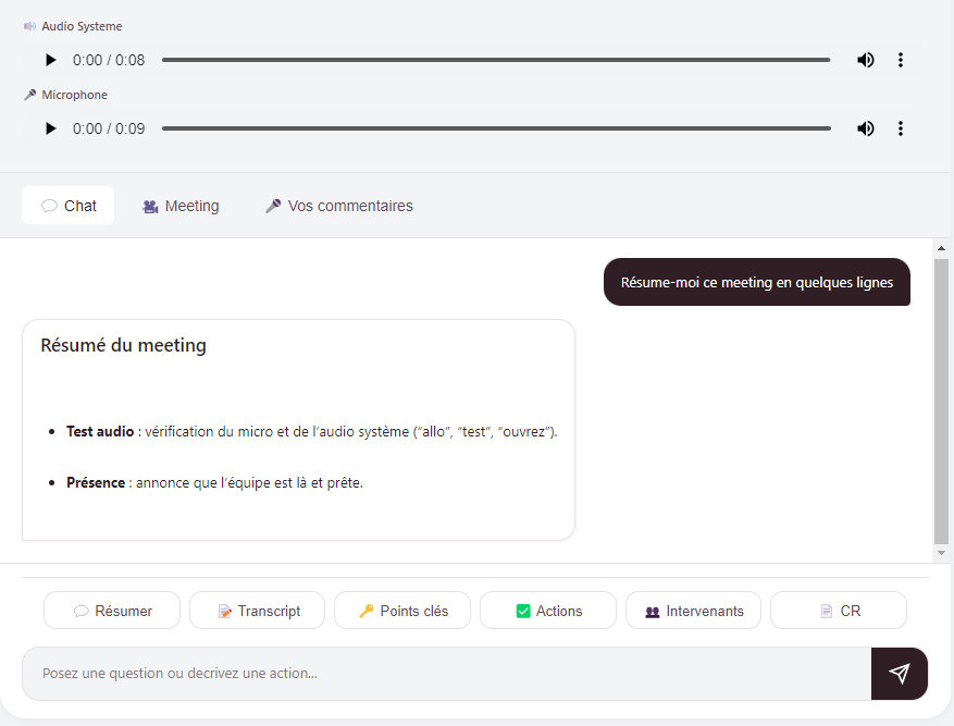Transcription result with quick actions