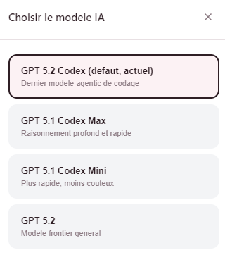 AI model selection setting